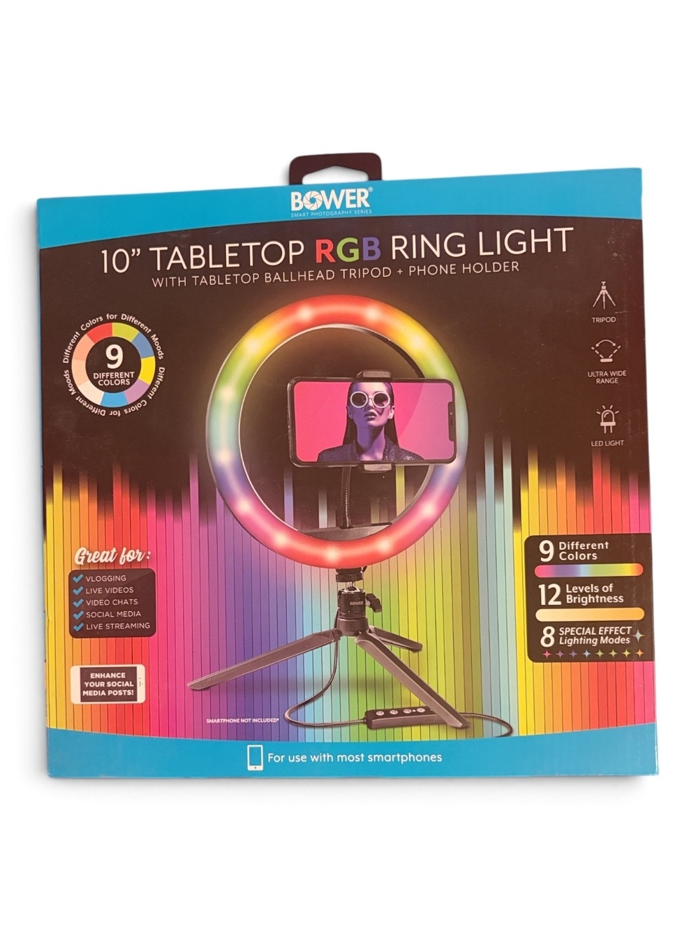 Bower 10” Tabletop RGB Ring Light Studio Kit